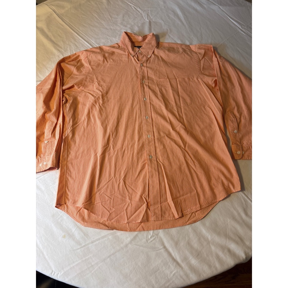 Ralph Lauren Button Down Mens L Orange  Gingham Plaid Cotton
